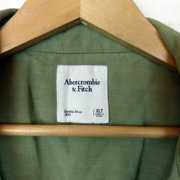 Abercrombie & Fitch Jumpsuit Womens XLT Army Green Short Sleeves Utility Boho - Picture 4 of 11